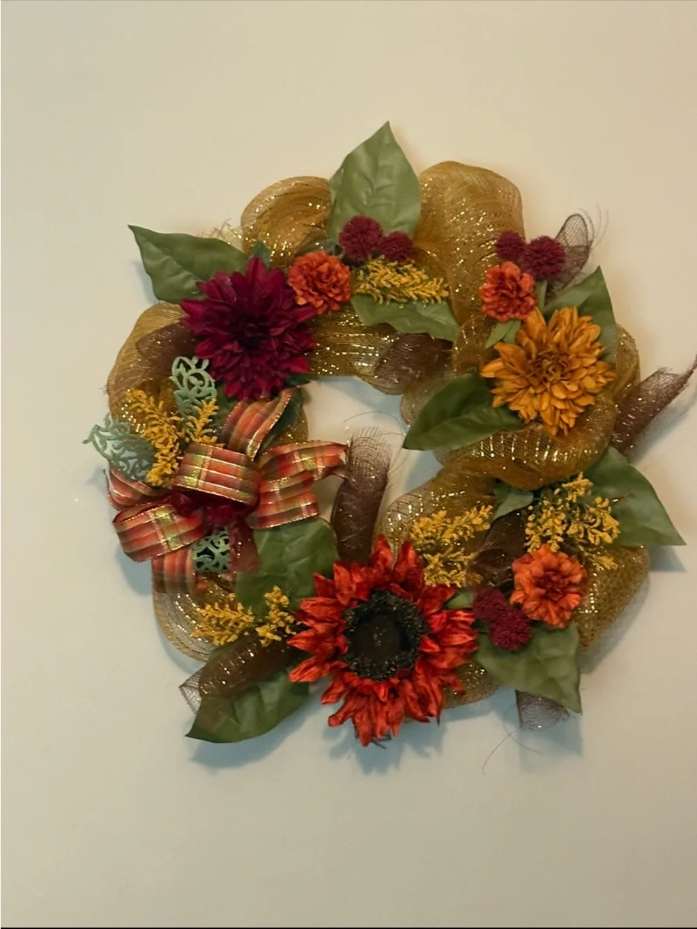 Autumn Harvest Floral Wreath - Gold, Orange & Burgundy